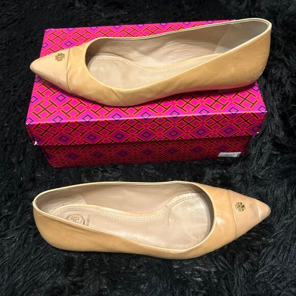 TB TORY BURCH nude tan leather flats slip on shoes women’s 8.5 - Picture 8 of 8